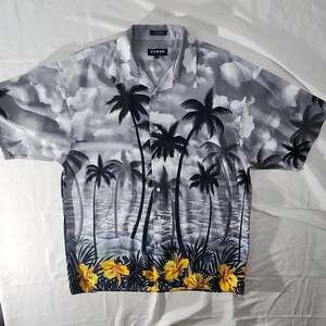 KOMAN Sport Men's XL Vintage Grey Palm Tree Hawaiian Aloha Shirt